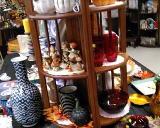 Fall decorations, Hummel figurines, glassware.