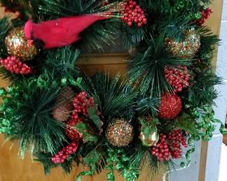 Holiday wreath with Cardinal. 