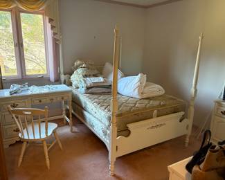 double canopy bed , desks and dresser