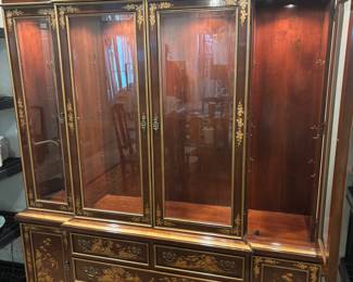 Francher Asian inspired 2 piece China Cabinet 4 drawers 2 cabinets $1,200.00. 67.5”w 17”d 84”t