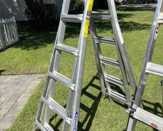 Ladders: step ladder $30, 6’ Aluminum $30, 10’ adjust gorilla $175.00, Werner 25’ adjust $250