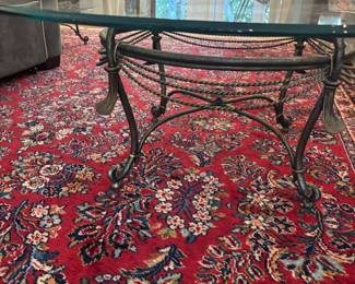 Round Glass Top coffee table on metal base $150.00. 39”dia. 15.5”t