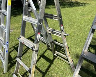 Ladders: step ladder $30, 6’ Aluminum $30, 10’ adjust gorilla $175.00, Werner 25’ adjust $250