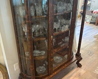 Antique Tiger Oak, claw feet, curved glass curio/china cabinet. $ 1,200.00
49.5”w 16”d 62.5”t