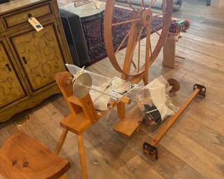 Large Spinning Wheel by Rachael Brown, Taos, NM w stool & accessories $ 750.00
56”L 24” w 47”t