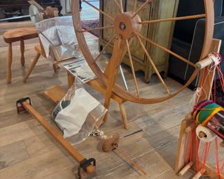 Large Spinning Wheel by Rachael Brown, Taos, NM w stool & accessories $ 750.00
56”L 24” w 47”t