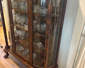 Antique Tiger Oak, claw feet, curved glass curio/china cabinet. $ 1,200.00
49.5”w 16”d 62.5”t