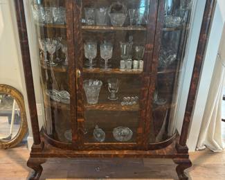 Antique Tiger Oak, claw feet, curved glass curio/china cabinet. $ 1,200.00
49.5”w 16”d 62.5”t