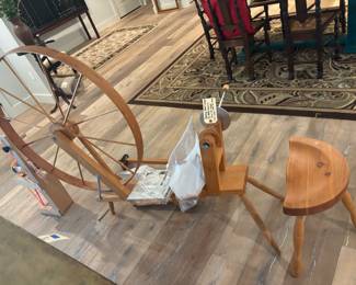 Large Spinning Wheel by Rachael Brown, Taos, NM w stool & accessories $ 750.00
56”L 24” w 47”t