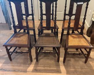 (6) Cane bottom chairs (2 w issues)
$500.00 set 17.5”w 15”d 41.5”t