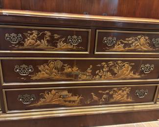 Francher Asian inspired 2 piece China Cabinet 4 drawers 2 cabinets $1,200.00. 67.5”w 17”d 84”t