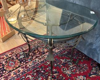 Oval Glass Top end tables w metal base
(2) $100.00 each 29”w 23.5”d 21” t