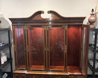 Francher Asian inspired 2 piece China Cabinet 4 drawers 2 cabinets $1,200.00. 67.5”w 17”d 84”t