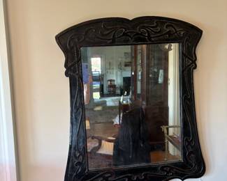 Antique Art Deco bronze wall mirror