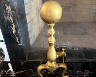 Pair/cannonball brass andirons
