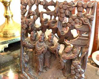 Carved Chinese wood bookend