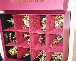 Danbury Mint Gold Christmas Ornaments Boxed Set X3.