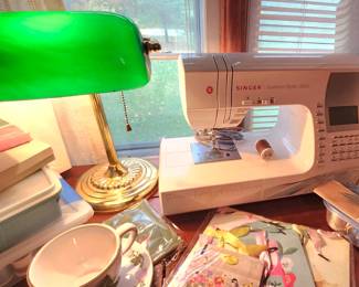 Bankers Desk Lamp. Singer Quantum 9960 Sewing Machine.