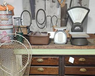 Minnow buckets scales hand saws and more
