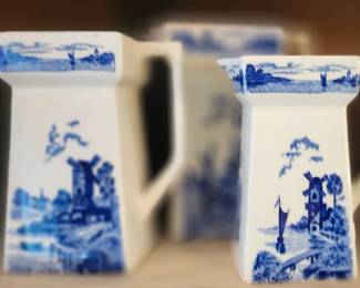 German Blue and White Windmill Pattern Milk Jugs/Pichers. Set of 3