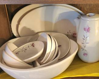 Mid-Century Franciscan Ware "Duet Rose" Platters, Serving Bowl, Picher and Small Bowls. 12pc.