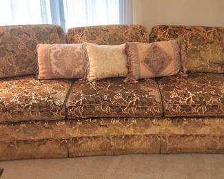 Vintage Berne Furniture Indiana, Hollywood Regency Gold Chartreuse Velvet Sofa