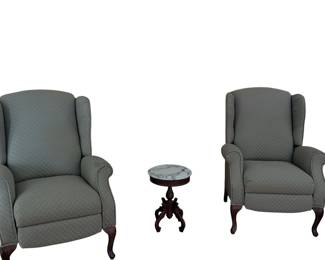 Wingback Reclining chairs and Marble Top Round Drum Table