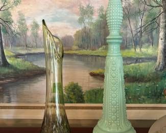 Swung Vase and Jadeite Genie Bottle Decanter