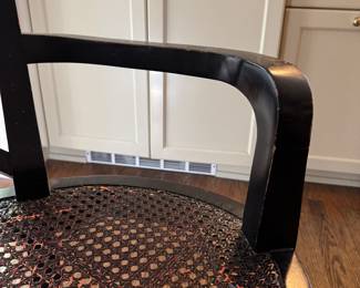 Set of 4 Ebonized Wood Arm Chairs with Cane Seats. Sourced From Winnetka's Material Possessions. Each Measures 25.5" W x 20" D with 18.5" Seat Height. Photo 5 of 5.