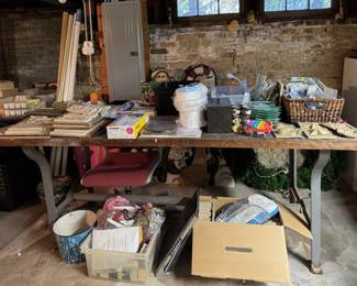 Arts & Crafts Supplies Including Martha Stewart.  Wood Craft Table with Iron Frame.