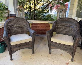 Pair of All-Weather Wicker Chairs.