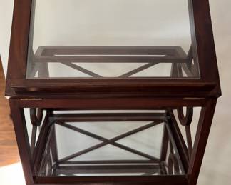 Mahogany and Glass Shelf Etagere with Adjustable Reading Stand. Measures 20" W x 14" D x 40" H. Photo 4of 4.