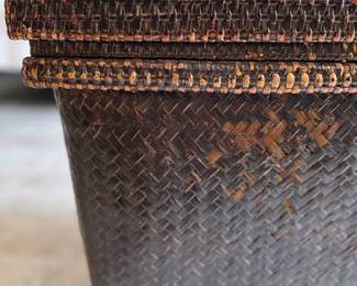 Vintage Rattan Basket Coffee Table with Lid. Measures 41" W x 24" D x 19" H. Photo 4 of 5.