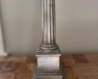 Silver Gilt Greek Column Table Lamp with Silk Shade - 2 Available. Each Measures 32" H. Photo 2 of 2.
