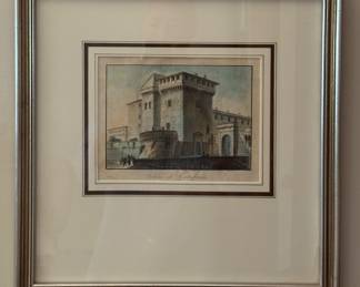 19th Century Etching of the Abbey of Saint Nilus at Grottaferrata, Rome by Engraver L. Cavalieri. Photo 1 of 2.