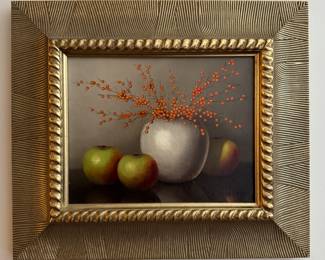 Framed Still Life Oil Painting. Measures 15.5" W x 13.5" H Overall.