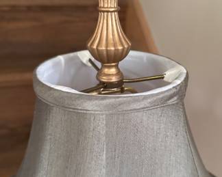 Pair of Ethan Allen Empire Style Table Lamps with Silk Shades. Each Measures 34" H. Photo 3 of 4.