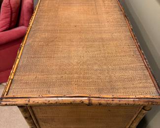 Vintage Burnt Bamboo and Rattan Two-Drawer, Two-Door Cabinet. Measures 35" W x 17" D  x 42" H. Photo 2 of 6.