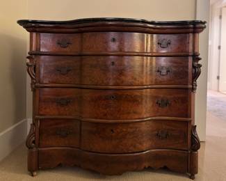 Antique Mahogany 5 Drawer (Bottom is Hidden) Serpentine Front Chest of Drawers with Marble Top. Measures 45" W x 23" D x 35" H. Photo 1 of 5.