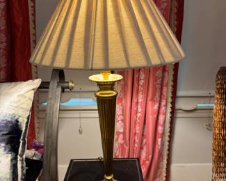 Pair of Gilt Wood Table Lamps with Silk Shades. Photo 1 of 3.