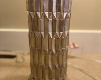 Pair of Silver Textured Wood Lamps on Lucite with New Shades. Each Measures 32" H. Photo 2 of 2.