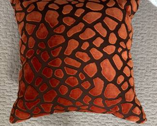 Pair of Burnt Orange Faux Giraffe Down Filled Pillows.