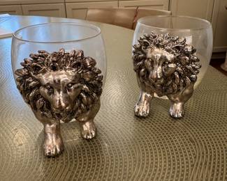 Arthur Court Lion Double Old Fashioned Glasses.