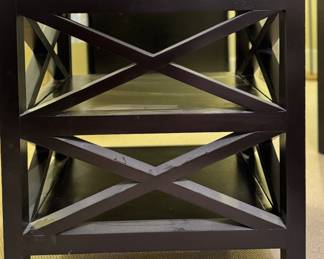 Ebonized Wood Side Table with Lattice Frame and Two Shelves - 2 Available. Each Measures 24" x 18" x 28" H. Photo 1 of 4.