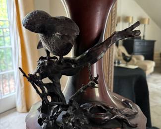 Chinese Inspired Bronze Table Lamp with Bird. Measures 36" H. Photo 3 of 3.
