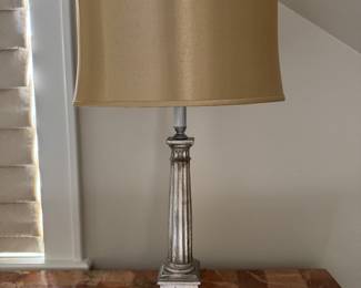 Silver Gilt Greek Column Table Lamp with Silk Shade - 2 Available. Each Measures 32" H. Photo 1 of 2.