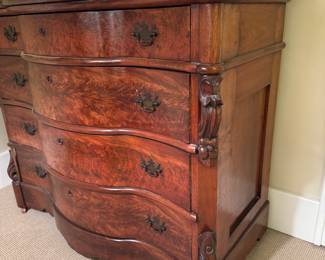 Antique Mahogany 5 Drawer (Bottom is Hidden) Serpentine Front Chest of Drawers with Marble Top. Measures 45" W x 23" D x 35" H. Photo 3 of 5.