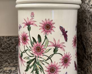 Portmeirion Botanic Garden Treasures Flower Canister with Lid. Measures 17" H x 10" D.