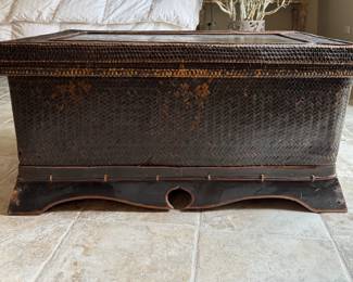 Vintage Rattan Basket Coffee Table with Lid. Measures 41" W x 24" D x 19" H. Photo 1 of 5.