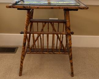Victorian Burnt Bamboo Side Table With Magazine Rack. Measures 23" W x 17" D x 28" H. Photo 1 of 4.